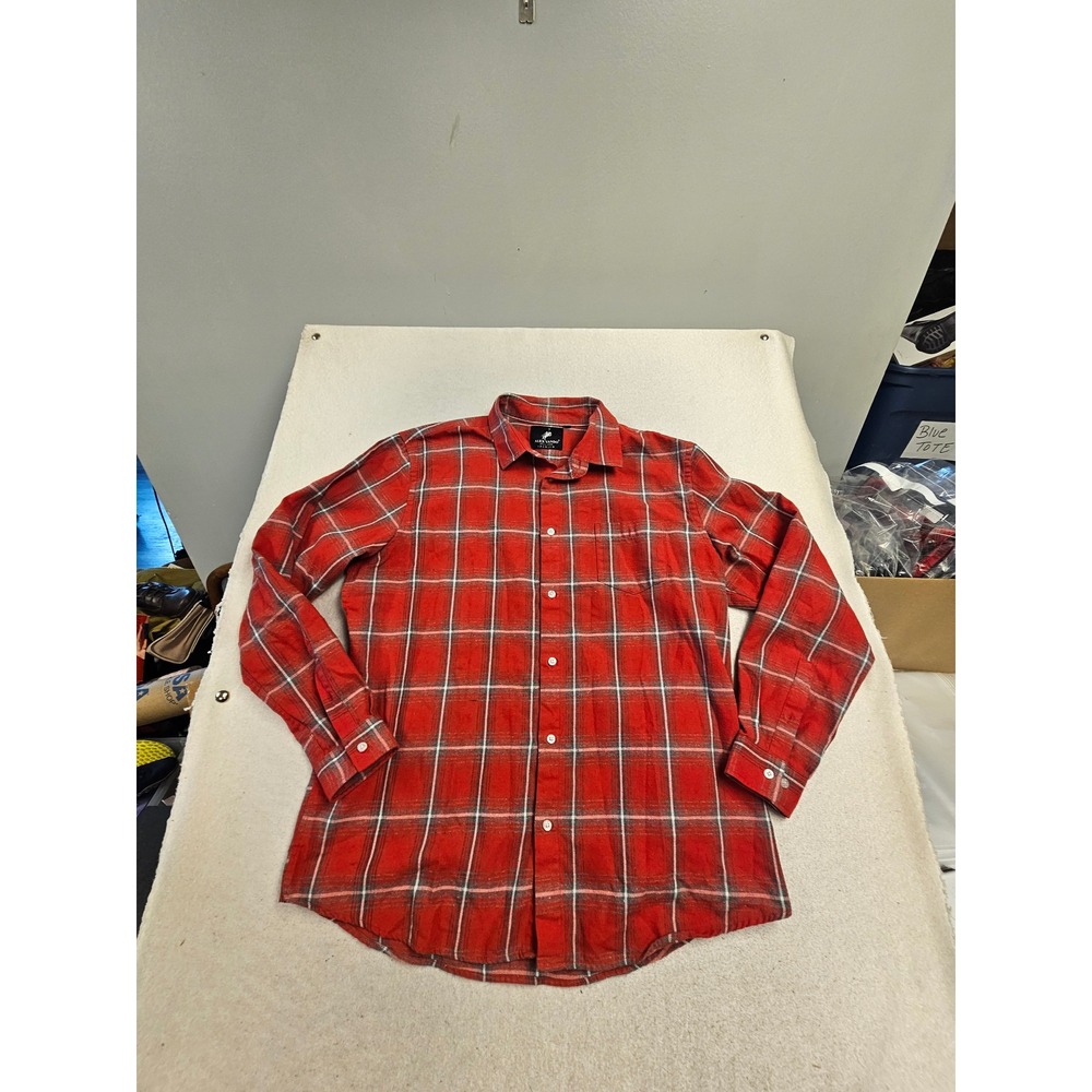 Alex Vando‎ Mens XL Red Plaid Flannel Button Down Shirt 100% Cotton Long Sleeve